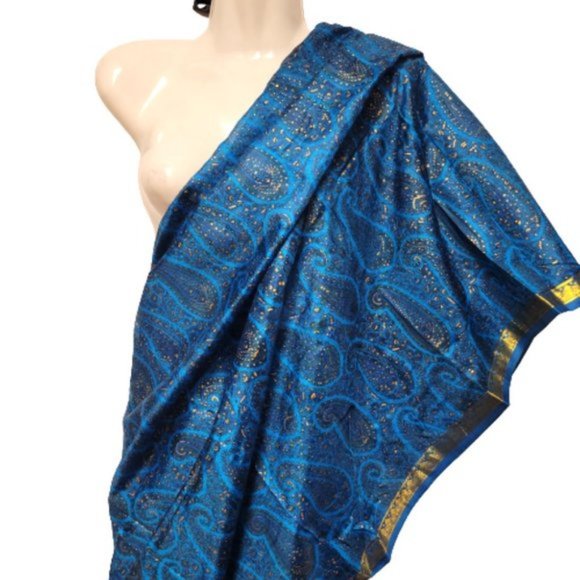 Blue Saree Pre Stitched Pre Pleated with GoldSparkly Accents-  NEW ! - Picture 6 of 12